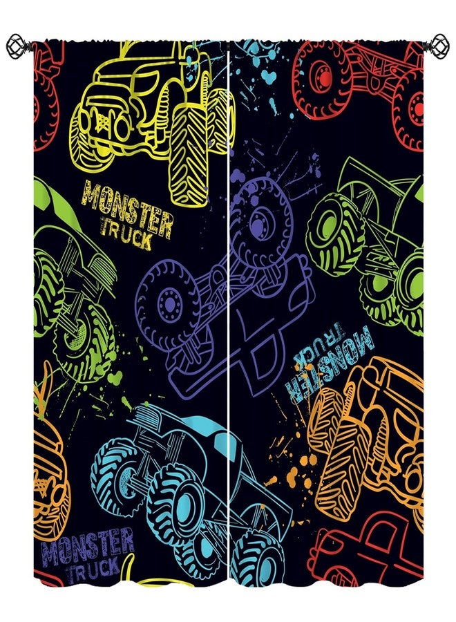 KANEPE Truck Curtains, Colorful Abstract Monster Truck Car Window Treatments, Rod Pocket Thermal Insulated Drapes for Teens Boys Bedroom Playroom Living Room, 42" W X 45" L[Decor] - Image 1